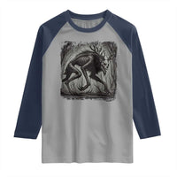 Wendigo Monster Raglan Shirt Skinwalker Night Stroll Cryptid Dark Forest - Wonder Print Shop