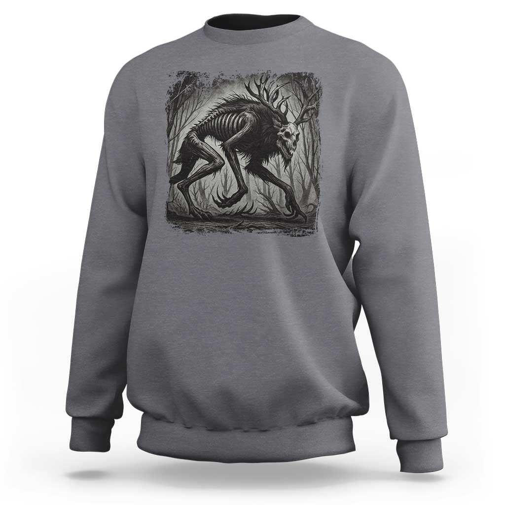 Wendigo Monster Sweatshirt Skinwalker Night Stroll Cryptid Dark Forest - Wonder Print Shop