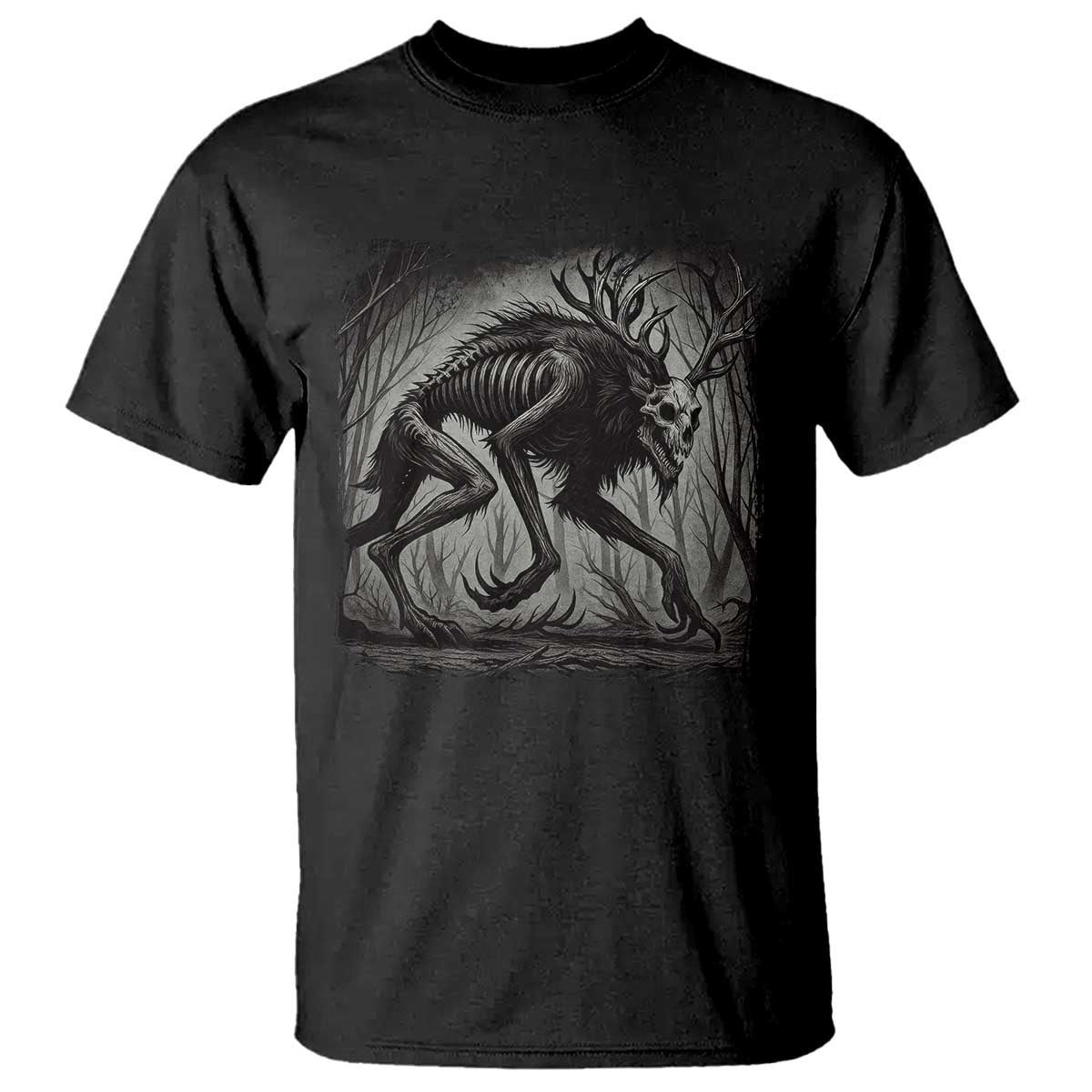 Wendigo Monster T Shirt Skinwalker Night Stroll Cryptid Dark Forest - Wonder Print Shop