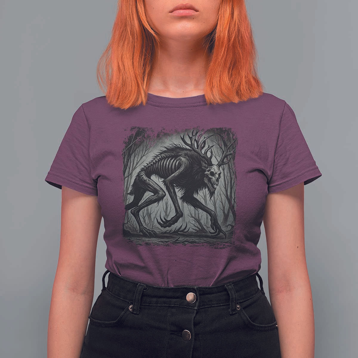 Wendigo Monster T Shirt For Women Skinwalker Night Stroll Cryptid Dark Forest - Wonder Print Shop