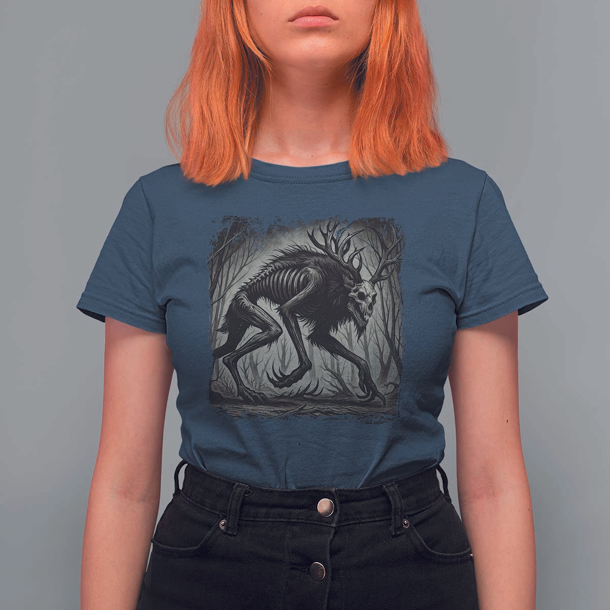 Wendigo Monster T Shirt For Women Skinwalker Night Stroll Cryptid Dark Forest - Wonder Print Shop