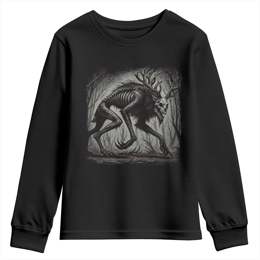 Wendigo Monster Youth Sweatshirt Skinwalker Night Stroll Cryptid Dark Forest - Wonder Print Shop