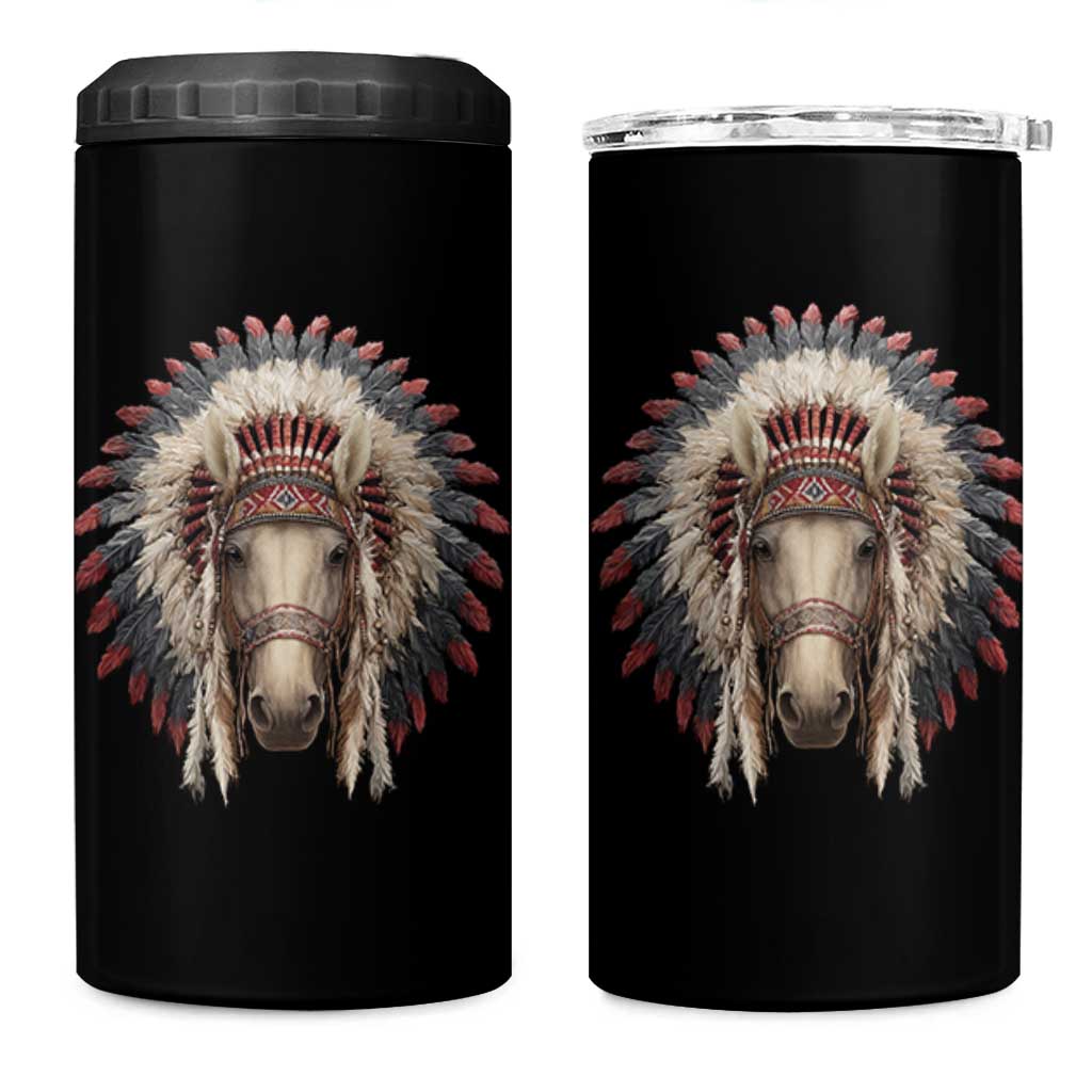Horse Native American Indigenous Heritage War Bonnet 4 in 1 Can Cooler Tumbler - Wonder Print Shop