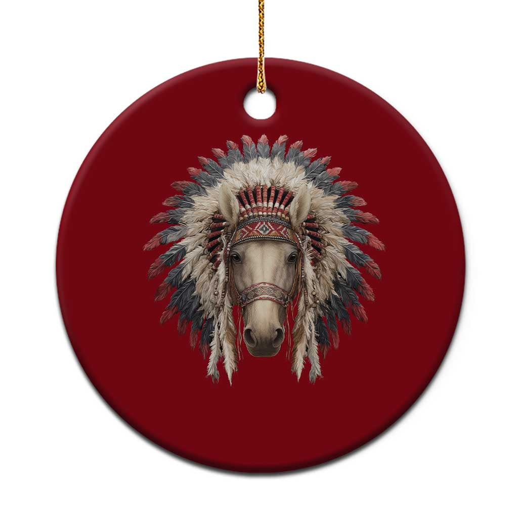 Horse Native American Indigenous Heritage War Bonnet Ceramic Ornament
