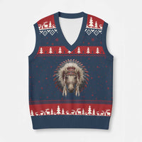Horse Native American Indigenous Heritage War Bonnet V-Neck Knit Sweater Vest - Wonder Print Shop