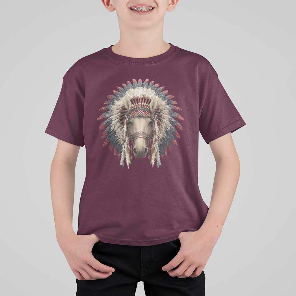 Horse Native American Indigenous Heritage War Bonnet T Shirt For Kid - Wonder Print Shop