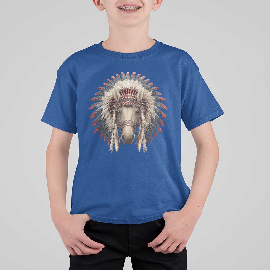 Horse Native American Indigenous Heritage War Bonnet T Shirt For Kid - Wonder Print Shop
