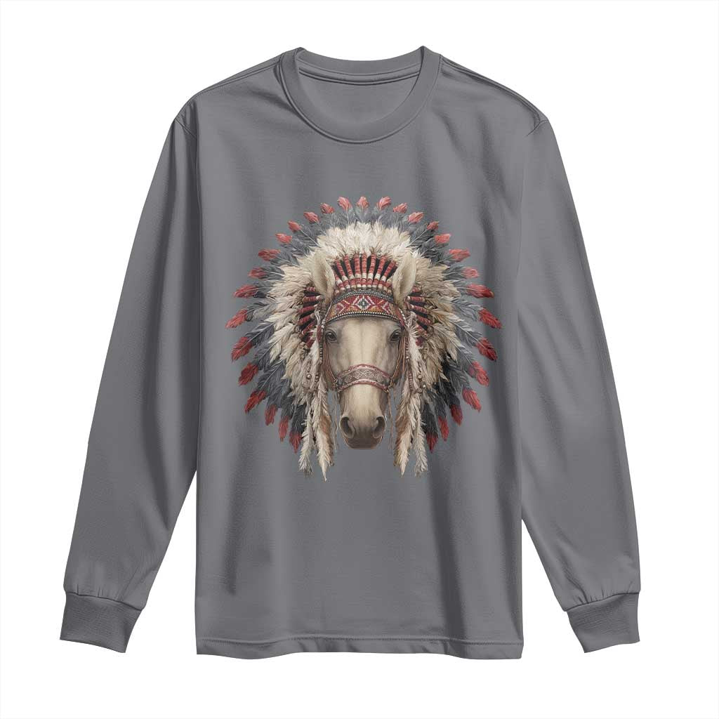 Horse Native American Indigenous Heritage War Bonnet Long Sleeve Shirt - Wonder Print Shop