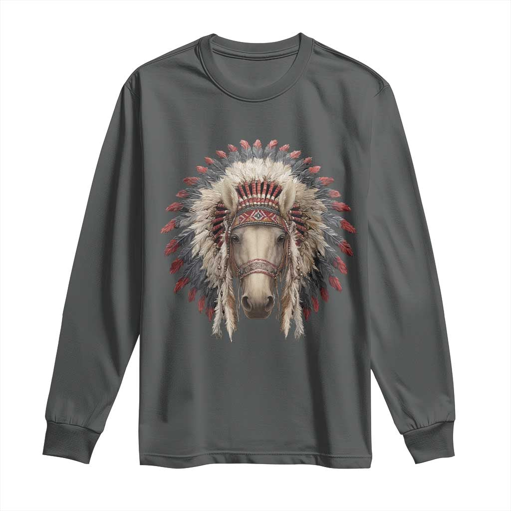 Horse Native American Indigenous Heritage War Bonnet Long Sleeve Shirt - Wonder Print Shop