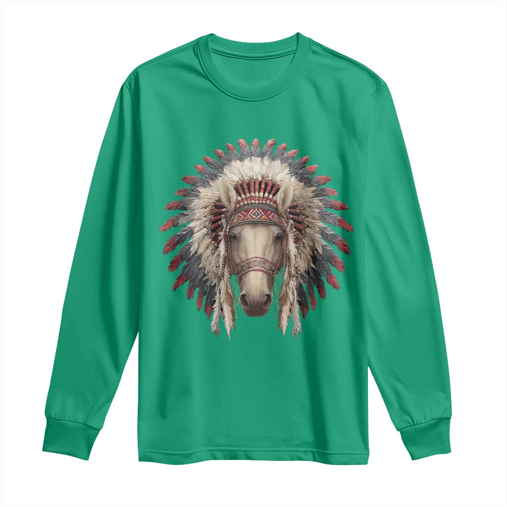 Horse Native American Indigenous Heritage War Bonnet Long Sleeve Shirt - Wonder Print Shop