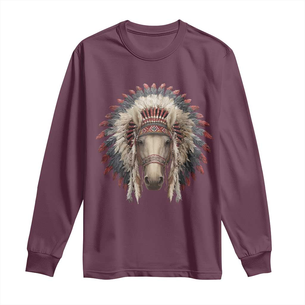 Horse Native American Indigenous Heritage War Bonnet Long Sleeve Shirt - Wonder Print Shop