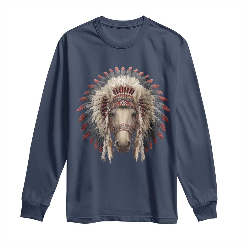 Horse Native American Indigenous Heritage War Bonnet Long Sleeve Shirt - Wonder Print Shop
