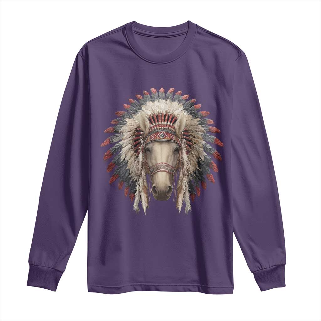 Horse Native American Indigenous Heritage War Bonnet Long Sleeve Shirt - Wonder Print Shop