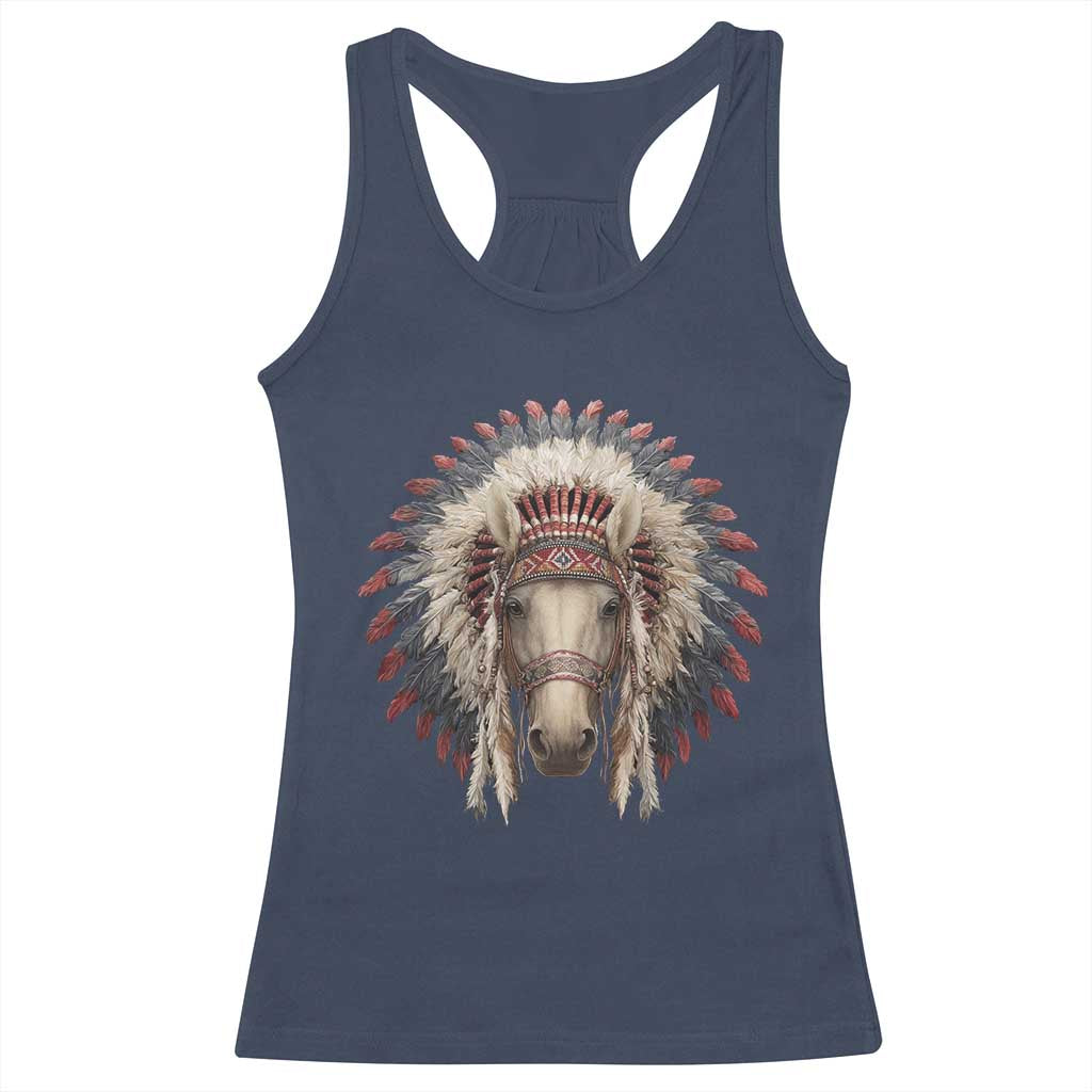 Horse Native American Indigenous Heritage War Bonnet Racerback Tank Top - Wonder Print Shop