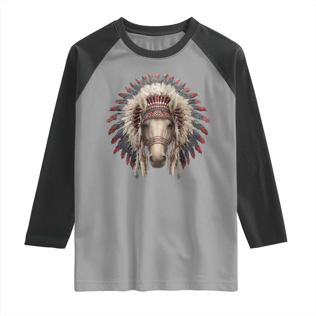 Horse Native American Indigenous Heritage War Bonnet Raglan Shirt - Wonder Print Shop