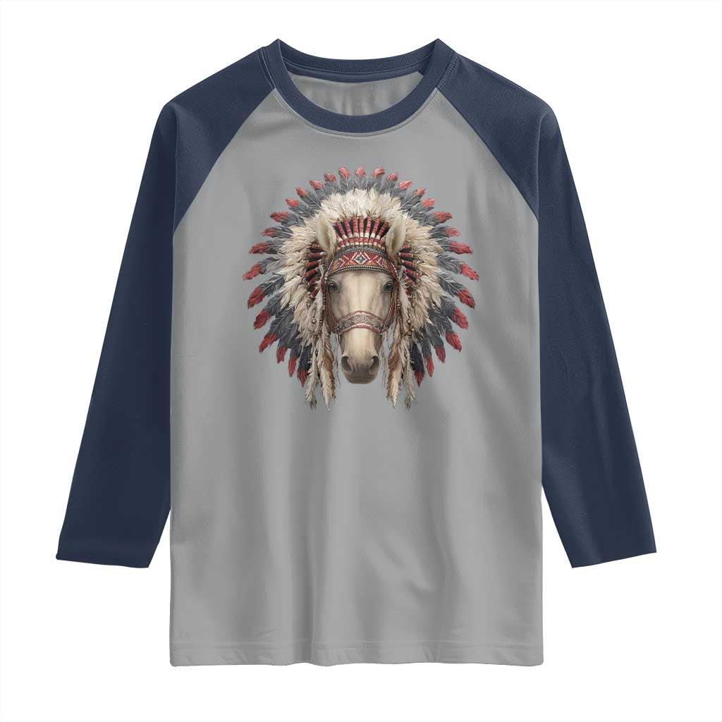 Horse Native American Indigenous Heritage War Bonnet Raglan Shirt - Wonder Print Shop