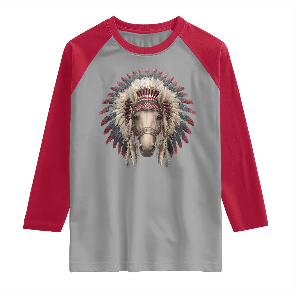 Horse Native American Indigenous Heritage War Bonnet Raglan Shirt - Wonder Print Shop