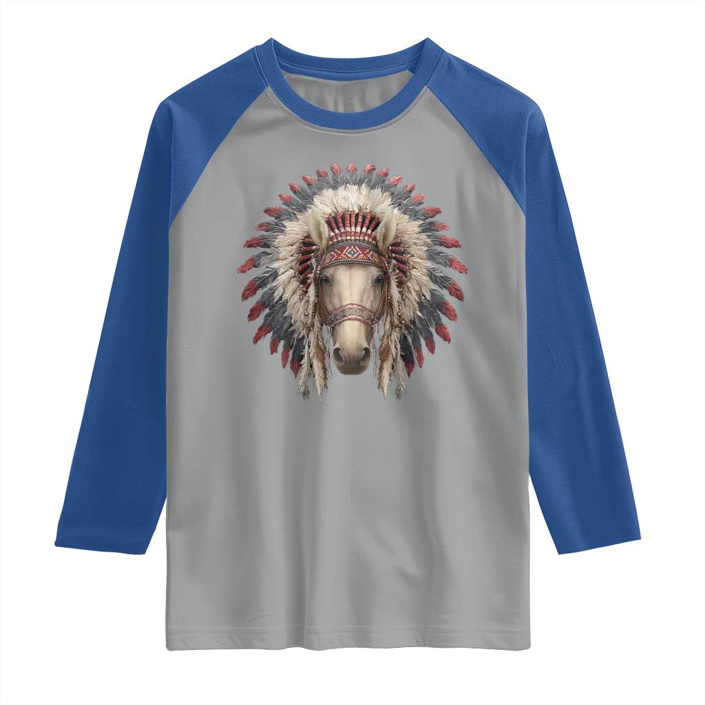 Horse Native American Indigenous Heritage War Bonnet Raglan Shirt - Wonder Print Shop