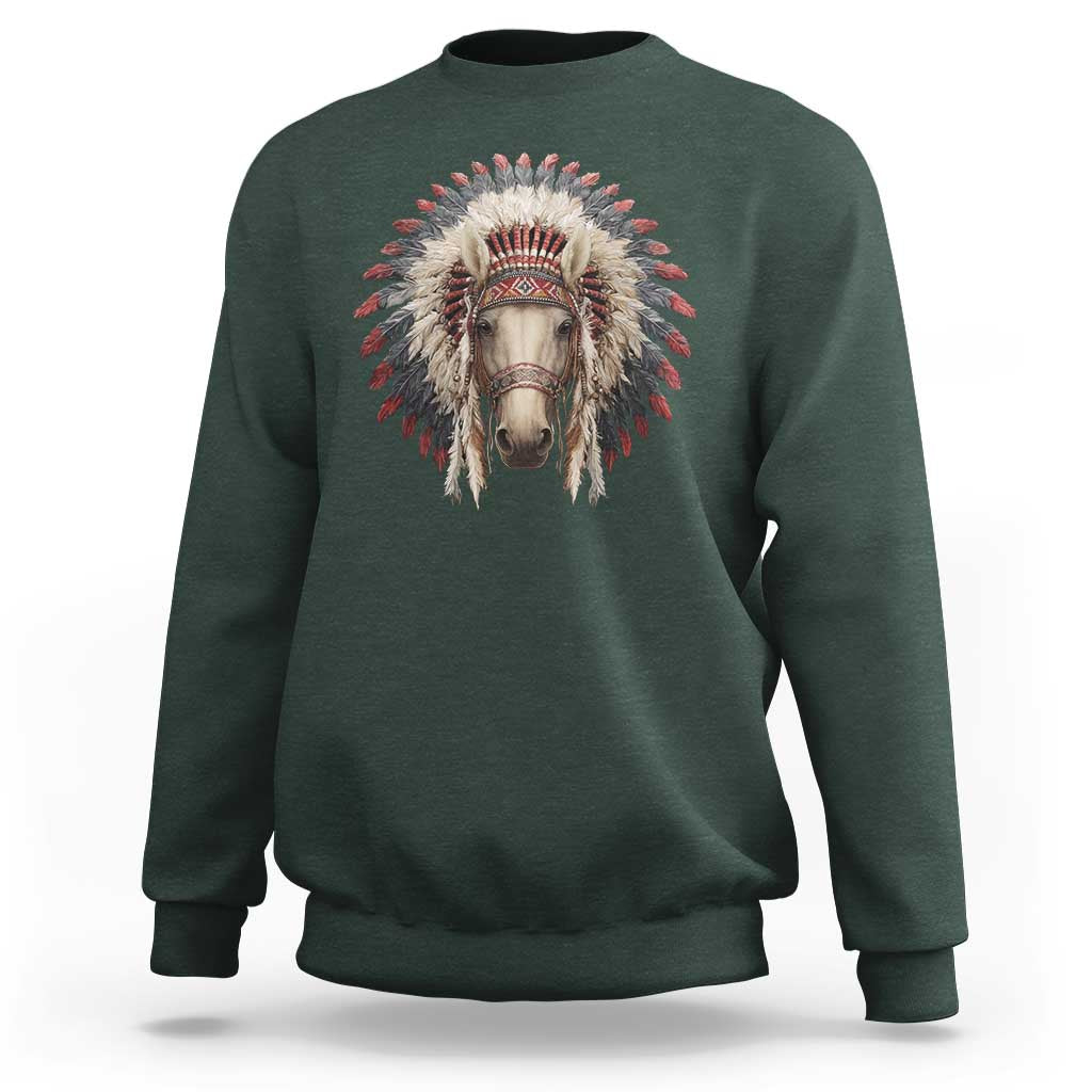 Horse Native American Indigenous Heritage War Bonnet Sweatshirt - Wonder Print Shop