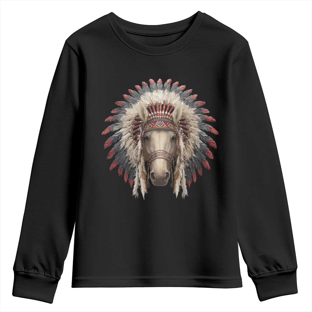 Horse Native American Indigenous Heritage War Bonnet Youth Sweatshirt - Wonder Print Shop
