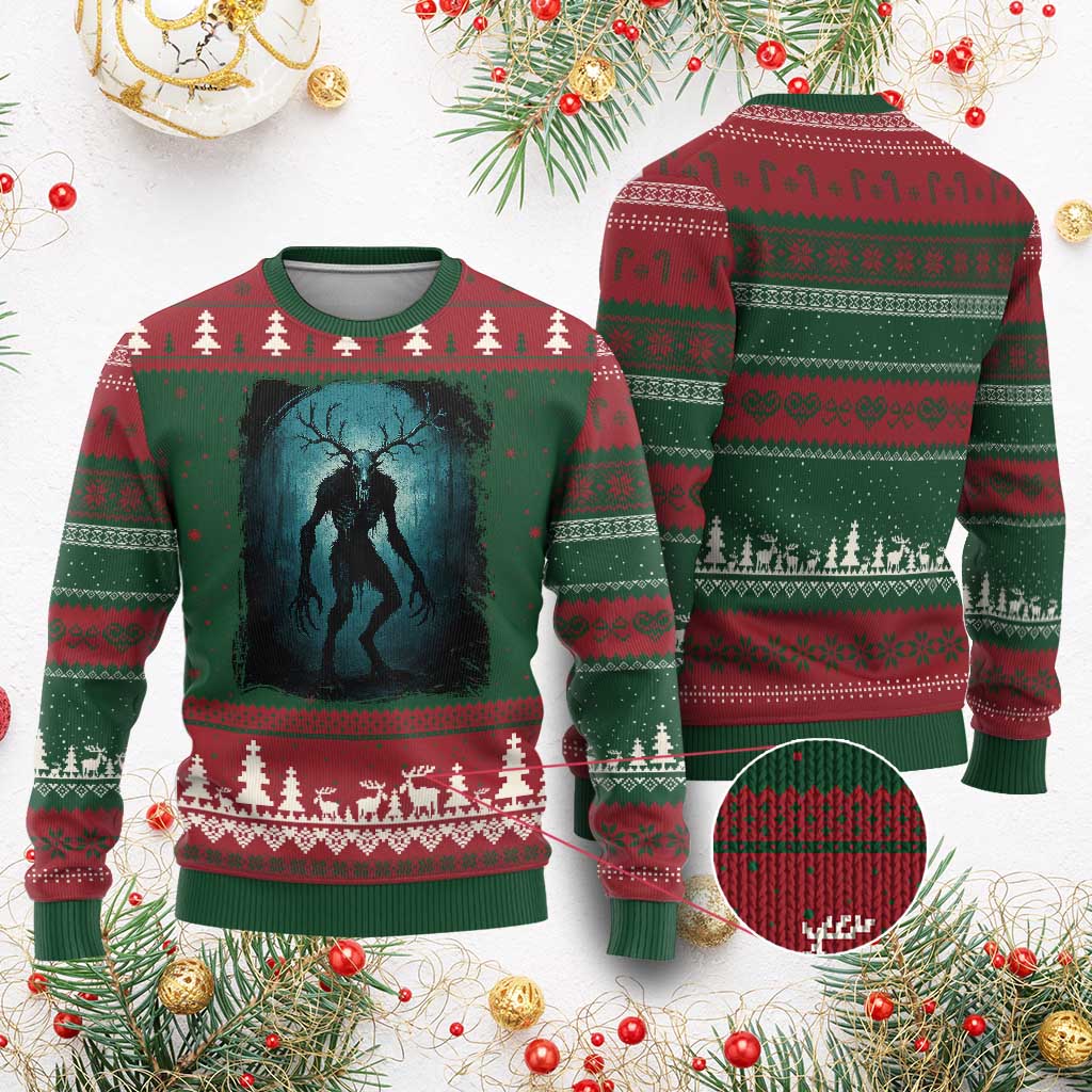 Wendigo Monster Skinwalker Mythical Cryptid Dark Forest Ugly Christmas Sweater - Wonder Print Shop