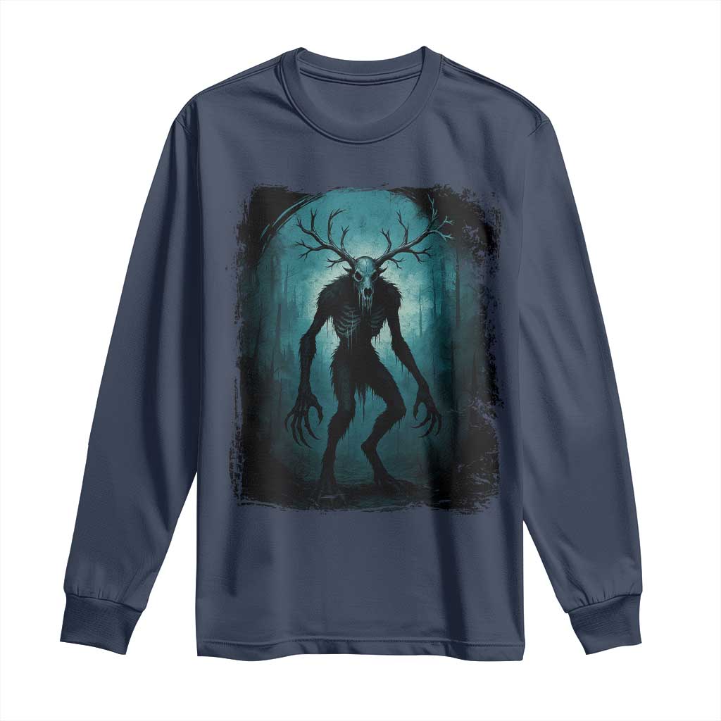 Wendigo Monster Skinwalker Mythical Cryptid Dark Forest Long Sleeve Shirt - Wonder Print Shop