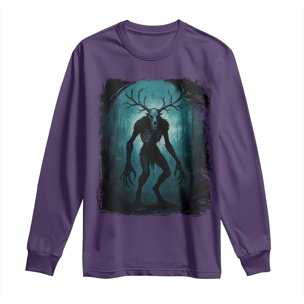 Wendigo Monster Skinwalker Mythical Cryptid Dark Forest Long Sleeve Shirt - Wonder Print Shop
