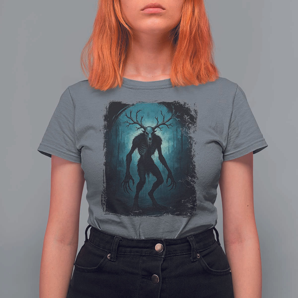 Wendigo Monster Skinwalker Mythical Cryptid Dark Forest T Shirt For Women - Wonder Print Shop