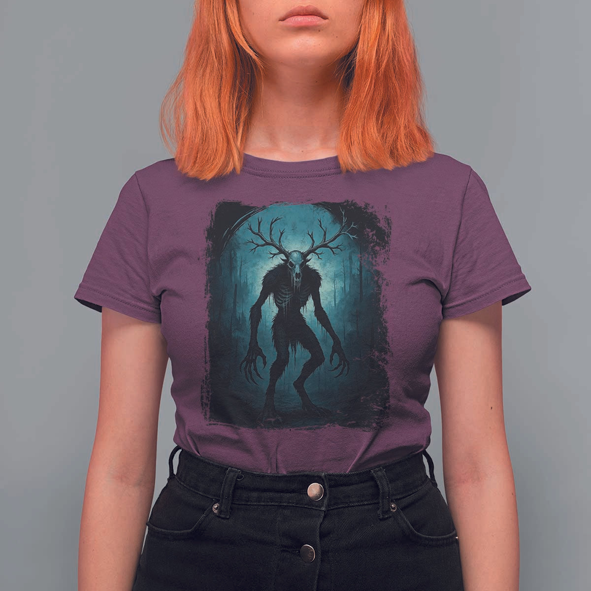 Wendigo Monster Skinwalker Mythical Cryptid Dark Forest T Shirt For Women - Wonder Print Shop
