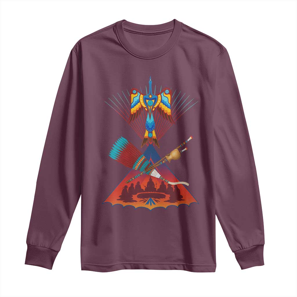 Native American Indigenous Heritage Peyote Water Bird Long Sleeve Shirt - Wonder Print Shop