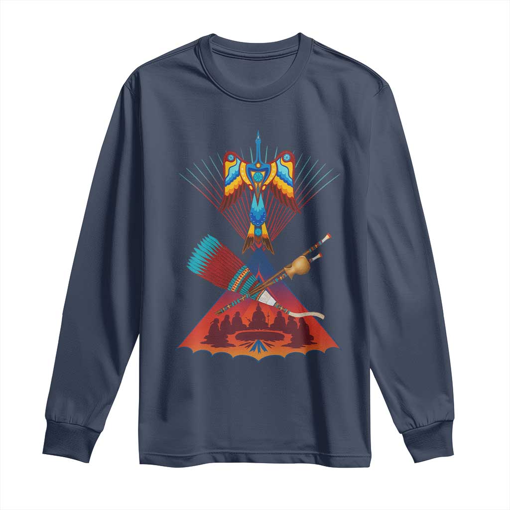 Native American Indigenous Heritage Peyote Water Bird Long Sleeve Shirt - Wonder Print Shop