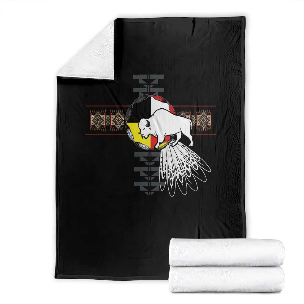 Native American White Buffalo Throw Blanket Seven Sacred Grandfather Teachings - Wonder Print Shop