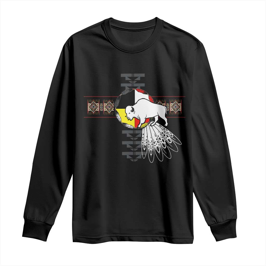 Native American White Buffalo Long Sleeve Shirt Seven Sacred Grandfather Teachings - Wonder Print Shop