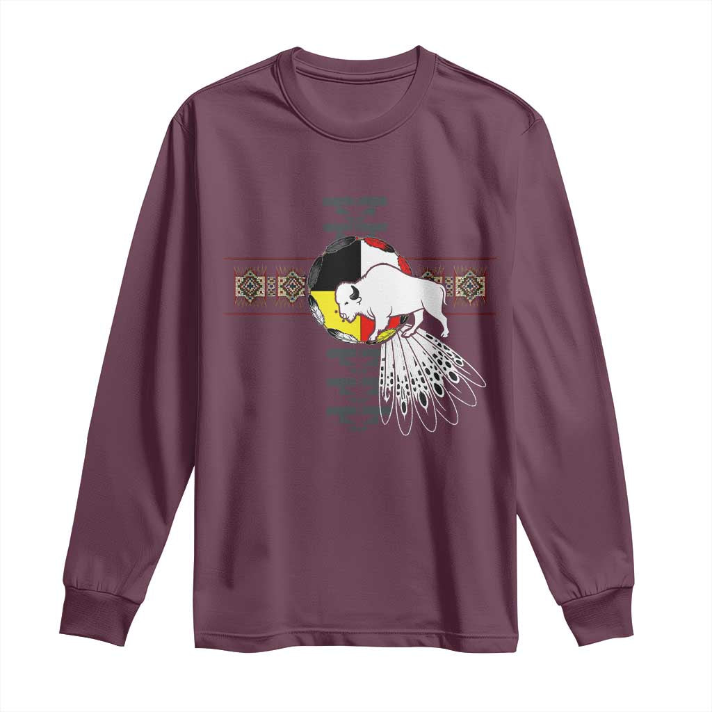 Native American White Buffalo Long Sleeve Shirt Seven Sacred Grandfather Teachings - Wonder Print Shop