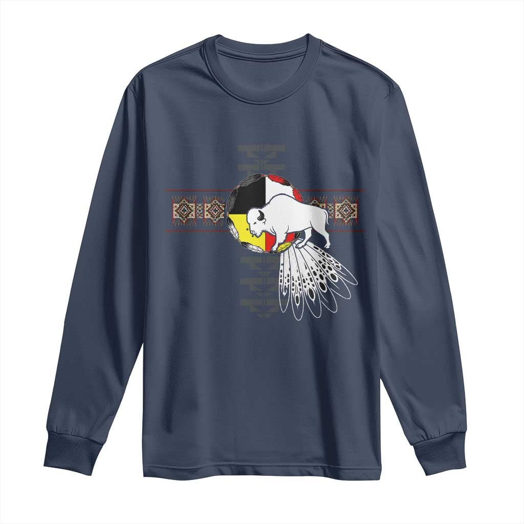 Native American White Buffalo Long Sleeve Shirt Seven Sacred Grandfather Teachings - Wonder Print Shop