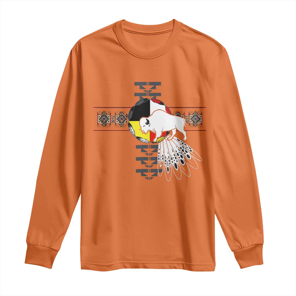 Native American White Buffalo Long Sleeve Shirt Seven Sacred Grandfather Teachings - Wonder Print Shop