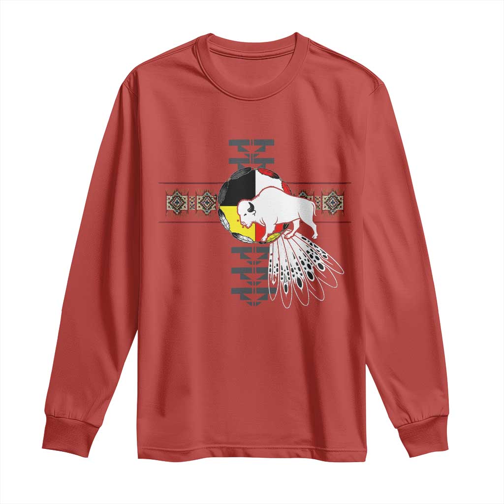 Native American White Buffalo Long Sleeve Shirt Seven Sacred Grandfather Teachings - Wonder Print Shop
