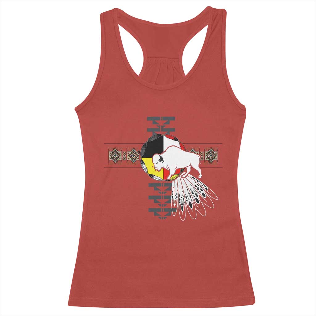 Native American White Buffalo Racerback Tank Top Seven Sacred Grandfather Teachings - Wonder Print Shop