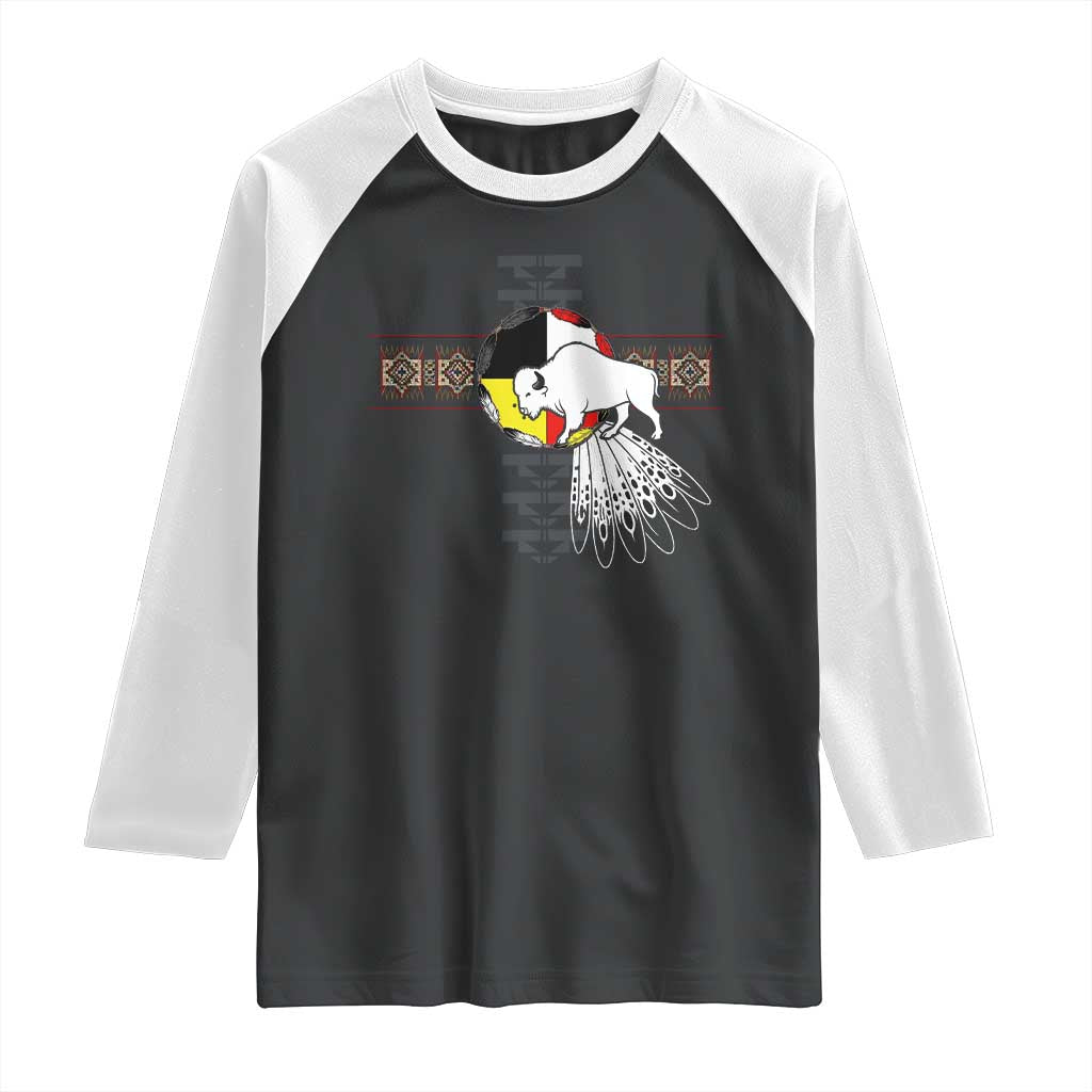 Native American White Buffalo Raglan Shirt Seven Sacred Grandfather Teachings - Wonder Print Shop