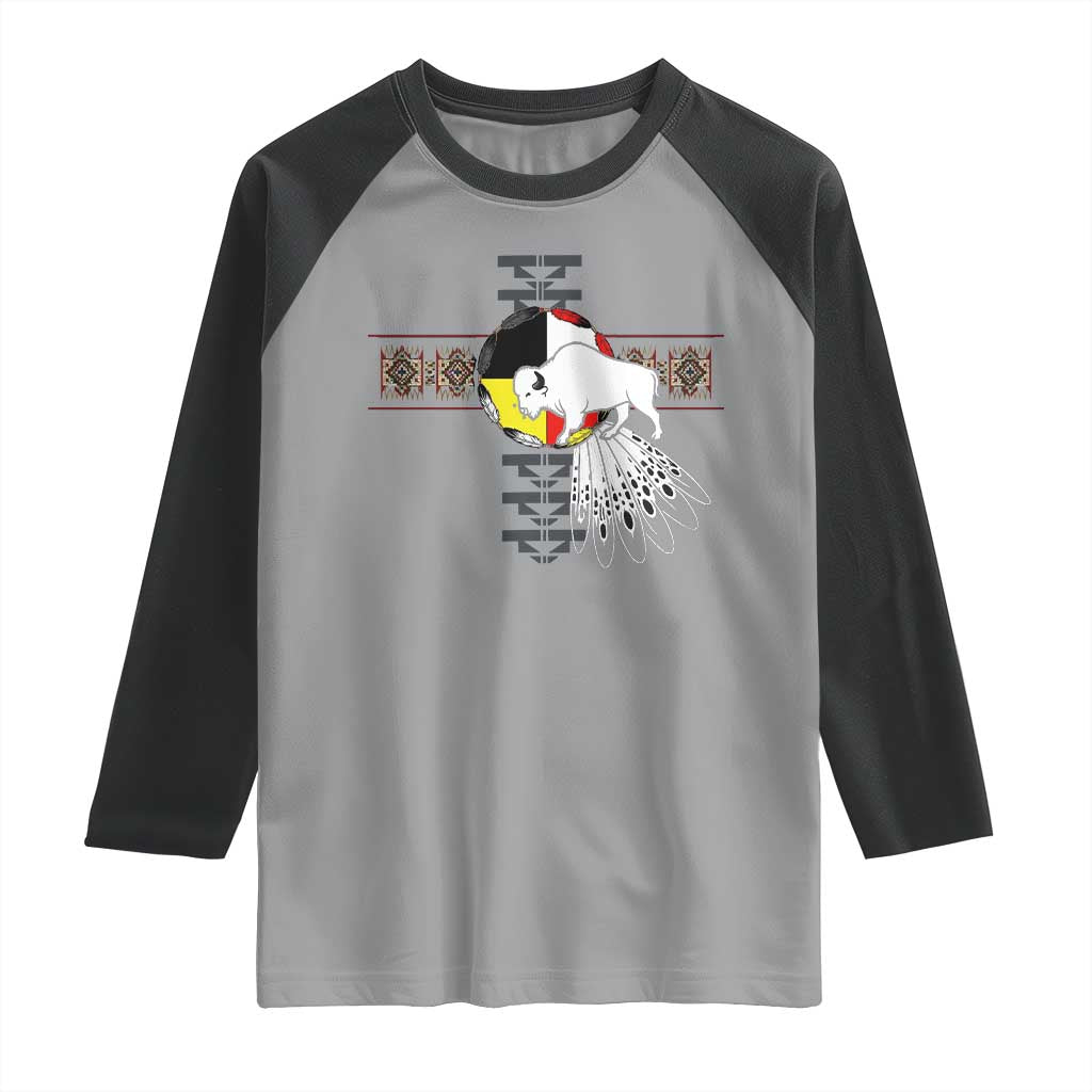 Native American White Buffalo Raglan Shirt Seven Sacred Grandfather Teachings - Wonder Print Shop