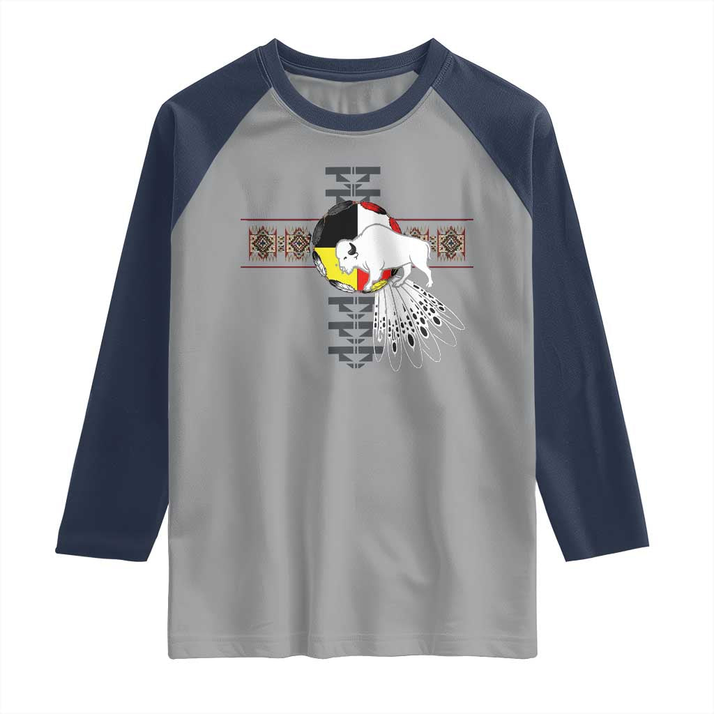 Native American White Buffalo Raglan Shirt Seven Sacred Grandfather Teachings - Wonder Print Shop