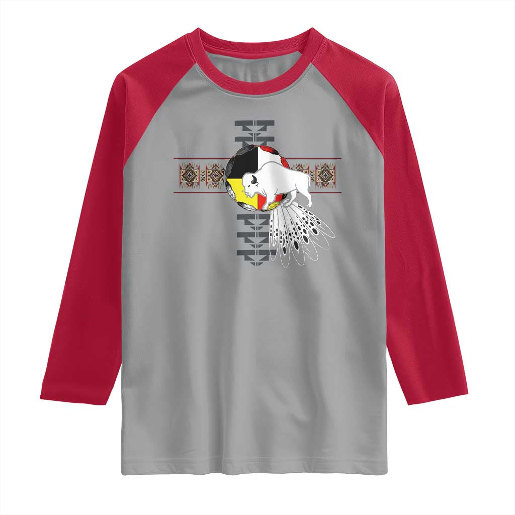 Native American White Buffalo Raglan Shirt Seven Sacred Grandfather Teachings - Wonder Print Shop