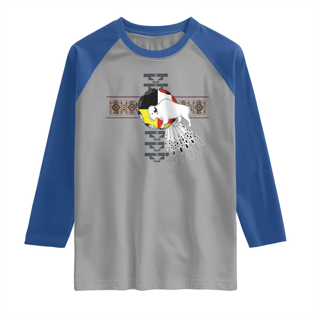 Native American White Buffalo Raglan Shirt Seven Sacred Grandfather Teachings - Wonder Print Shop