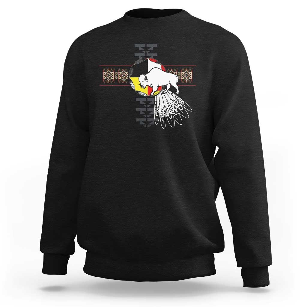 Native American White Buffalo Sweatshirt Seven Sacred Grandfather Teachings - Wonder Print Shop