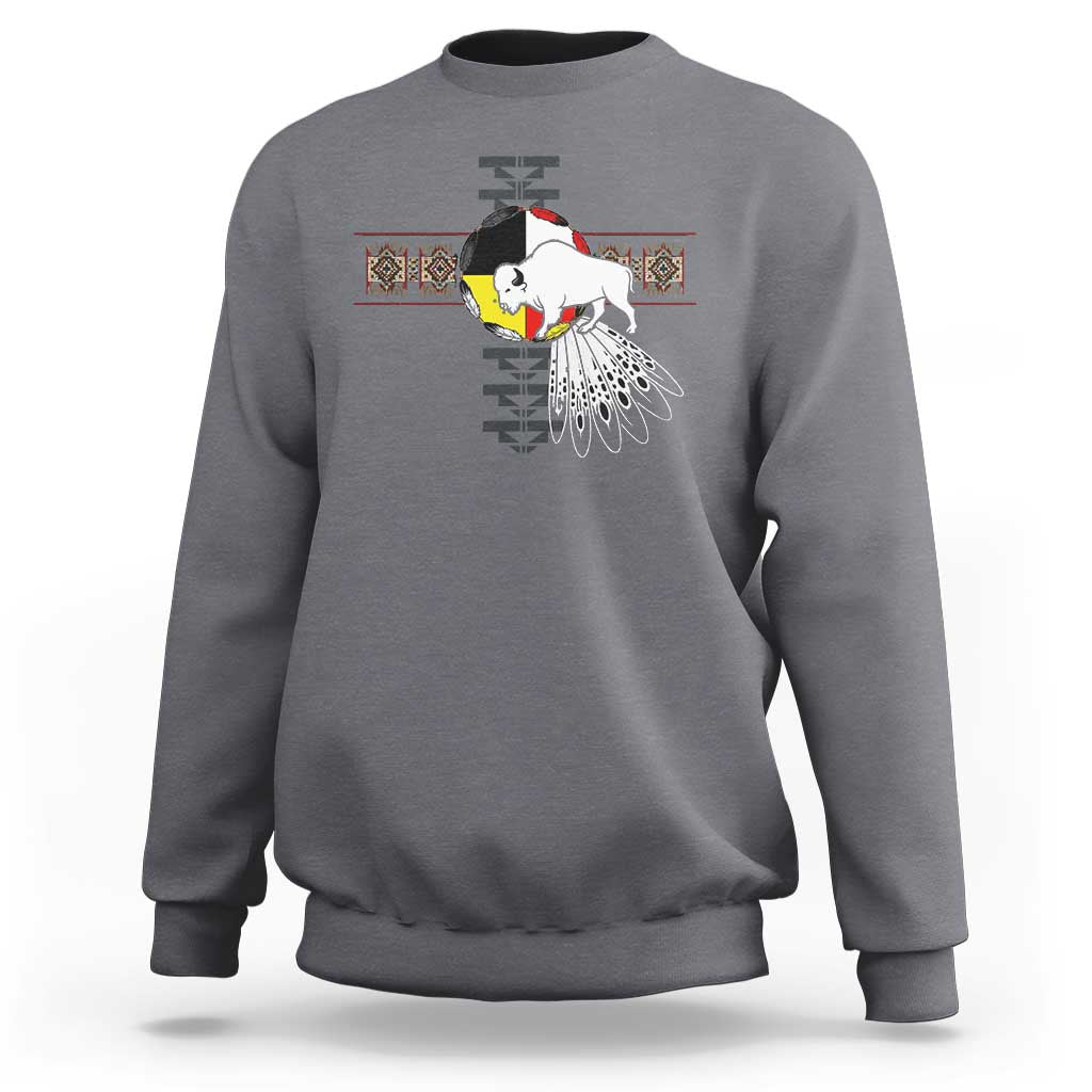 Native American White Buffalo Sweatshirt Seven Sacred Grandfather Teachings - Wonder Print Shop