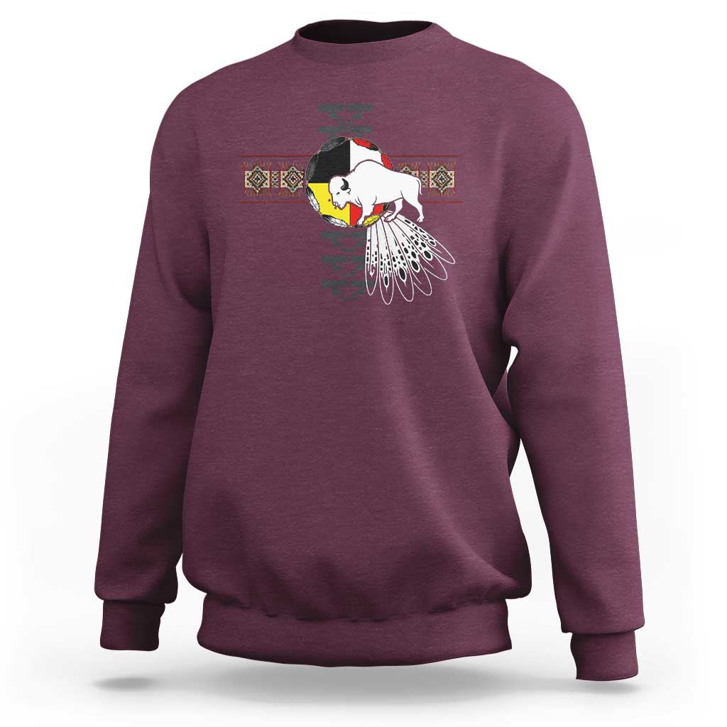 Native American White Buffalo Sweatshirt Seven Sacred Grandfather Teachings - Wonder Print Shop