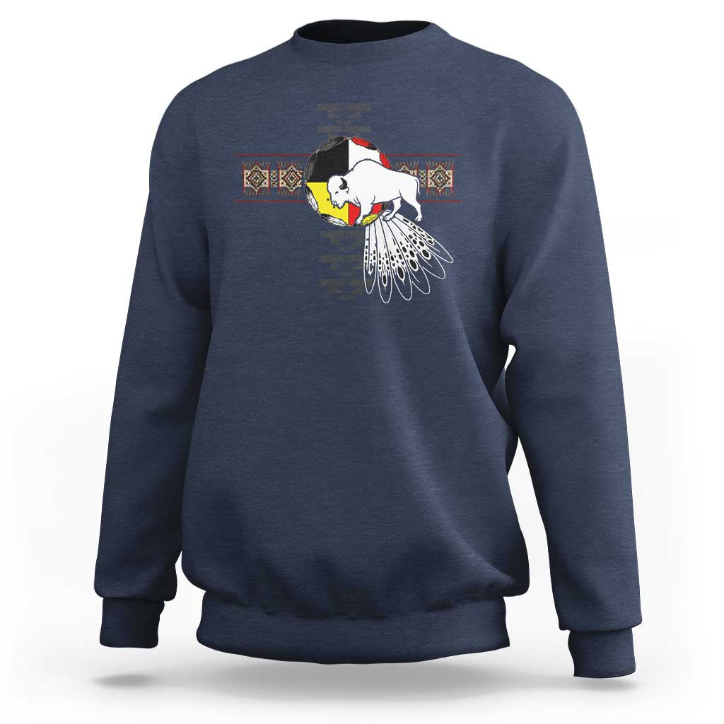 Native American White Buffalo Sweatshirt Seven Sacred Grandfather Teachings - Wonder Print Shop