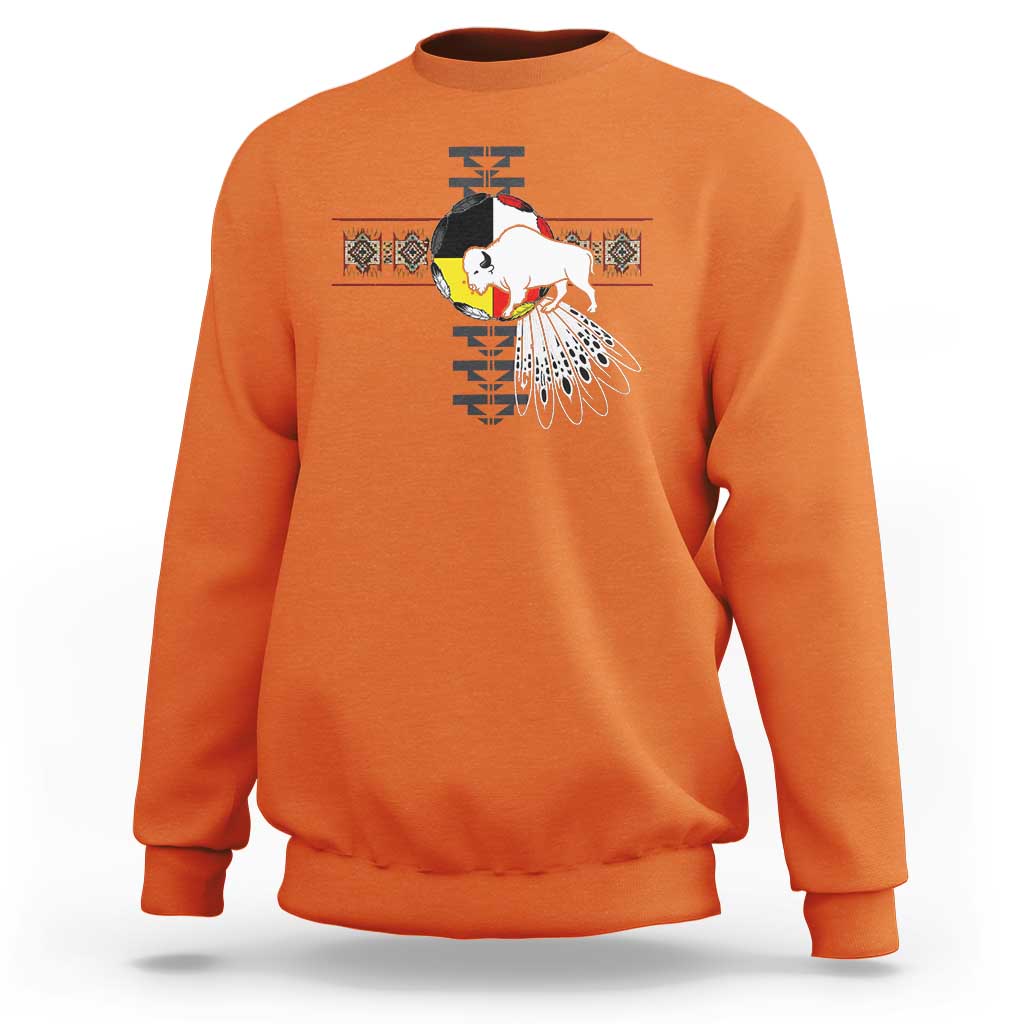 Native American White Buffalo Sweatshirt Seven Sacred Grandfather Teachings - Wonder Print Shop