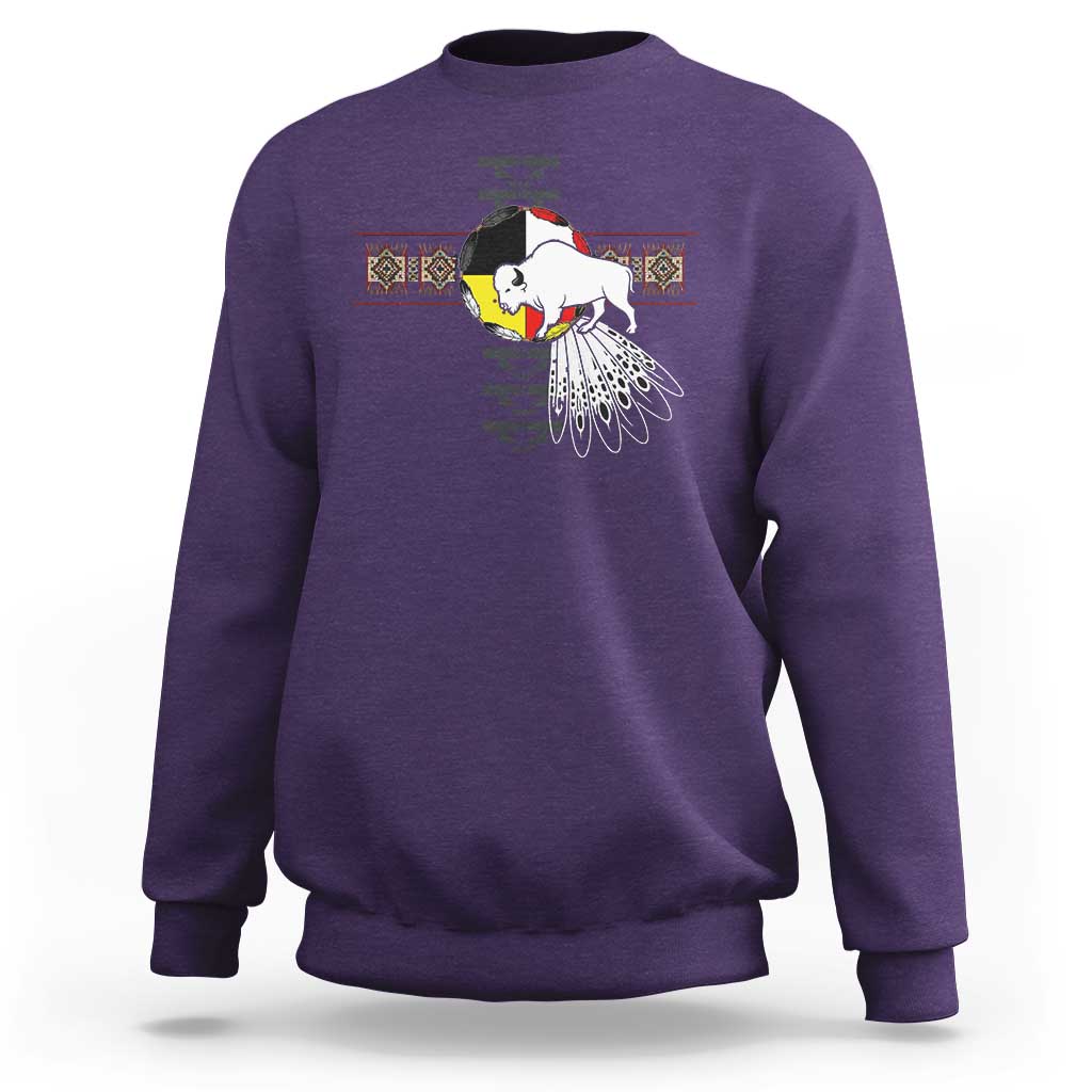 Native American White Buffalo Sweatshirt Seven Sacred Grandfather Teachings - Wonder Print Shop