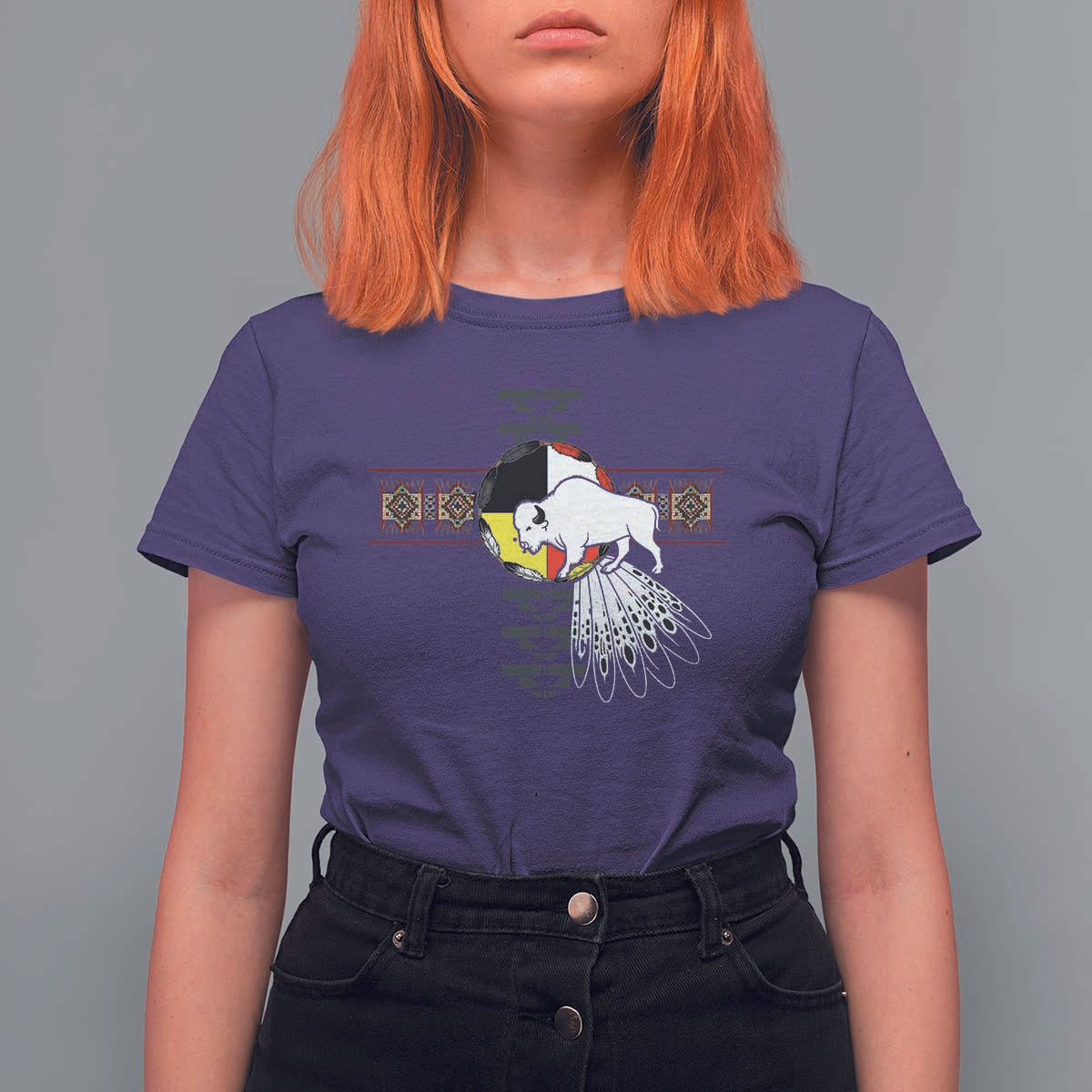 Native American White Buffalo T Shirt For Women Seven Sacred Grandfather Teachings - Wonder Print Shop